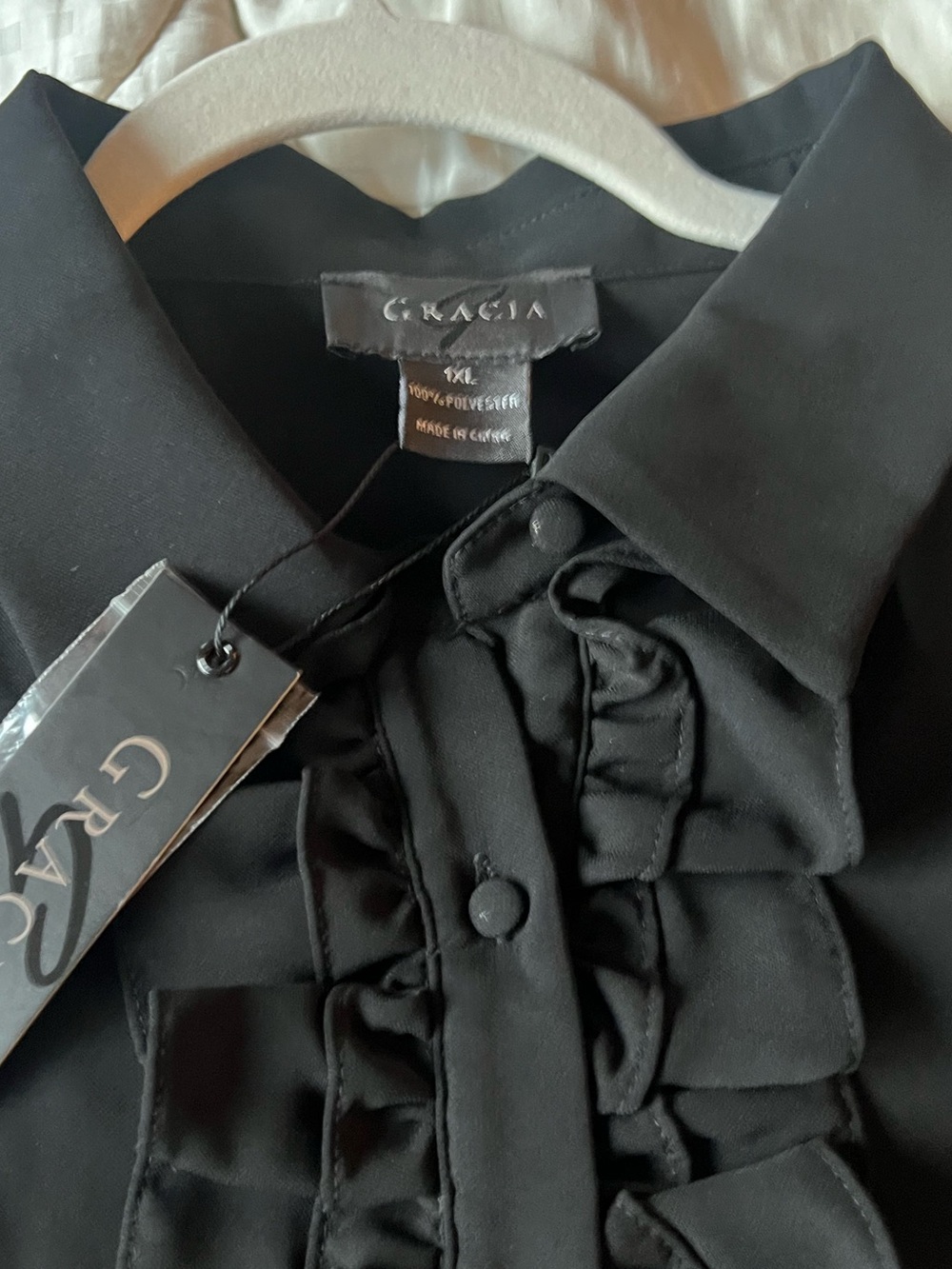 Gracia Black Ruffle-Front Collared Jacket